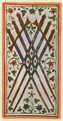 De Zes van Zwaarden, facsimile van een tarotkaart uit het 